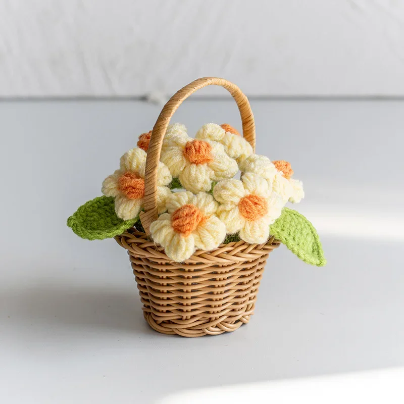 knitted Flower Potted Crochet Flowers Cute Hand Woven Plant Finished Woven Flowers Office Home Decor: Brown