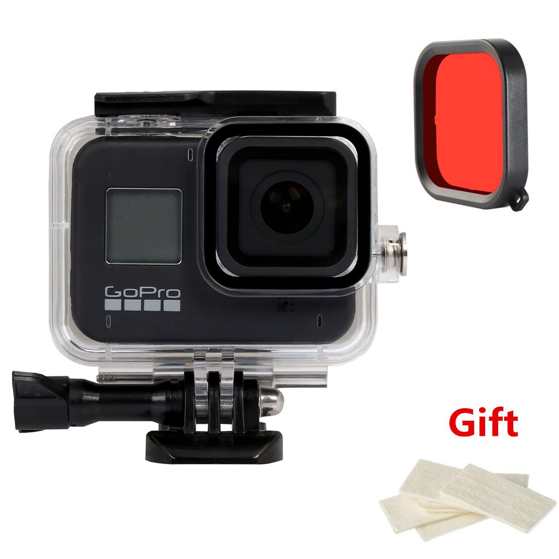 Go Pro 8 60M Waterproof Case Windshield Frame Silicone Case Diving Filter Bag For Gopro Hero 8 Black Action Camera Accessories: Case red filter