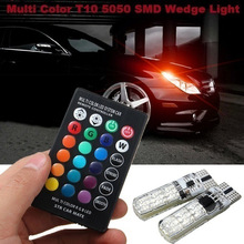 2x T10 Waterdichte W5w 501 Auto Wedge Light Side Bulb-6SMD 5050 Rgb 7 Kleur Led Afstandsbediening (Geen Batterij) strobe Flash Lamp
