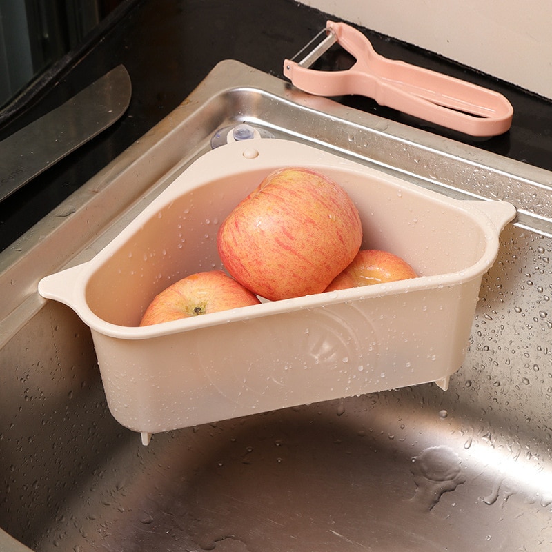 Neue Küche Dreieckige Waschbecken Sieb Ablauf Gemüse Obst Abtropffläche Korb Saugnapf Schwamm Gestell Lagerung ToolSink Filter Regal