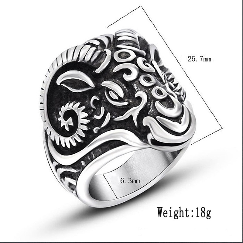 Vintage Gothic Schapen Geit Hoofd Ring Voor Mannen Cool Heavy Metal Animal Rvs Ring Mode Mannelijke Punk Biker Ringen sieraden