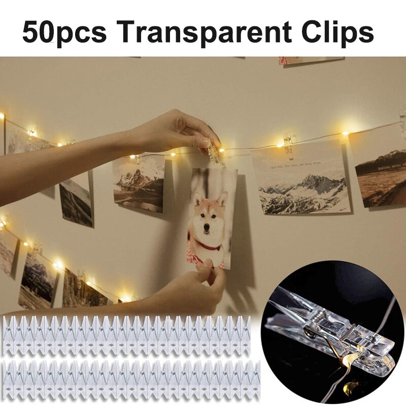 50Pcs Portable Photo Clips Plastic Mini Spring Clear Clothes Pegs For Photo Paper Craft Clips Clothespin Party Home Decoration