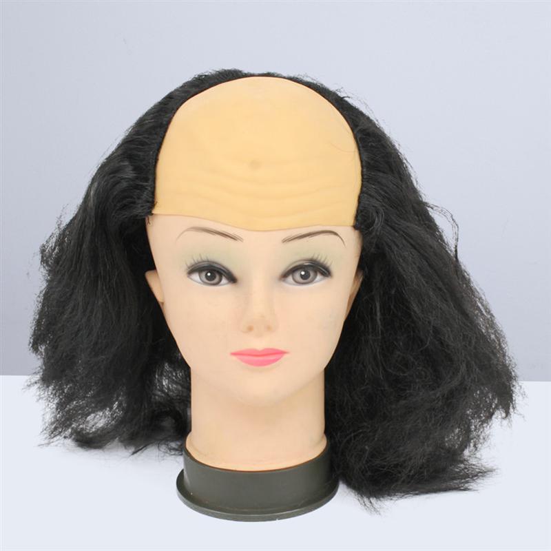 Bald Wig Funny Old Lady Wigs Masquerade Supplies Wig Head Mask Costume (Black)