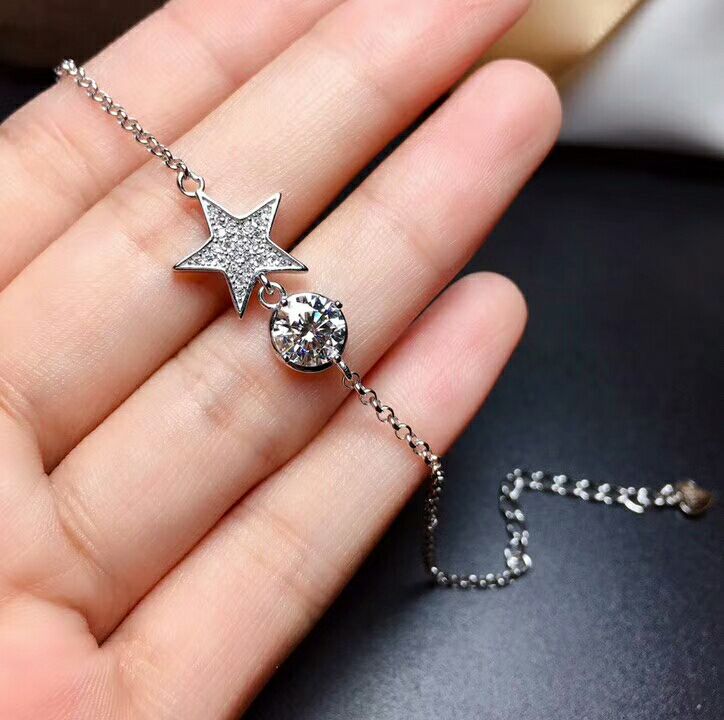 MeiBaPJ 1 carato D colore Reale Moissanite Del diamante 5 Stelle Insieme Dei Monili 925 D'argento del Braccialetto Della Collana Dei Monili di Cerimonia Nuziale per Le Donne