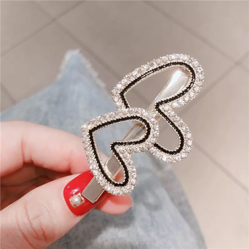 Horquillas para el cabello con diamantes de imitación para niña, horquillas para el cabello con flores y perlas de imitación, horquilla para el cabello con moño: Heart crystal