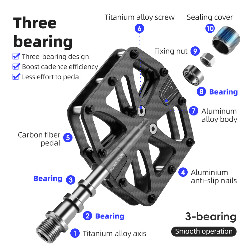 ROCKBROS Fietspedalen Ultralight Koolstofvezel Pedalen Waterdicht Afgedichte Lagers Brede Loopvlak Platte Pedalen MTB Racefiets Pedalen