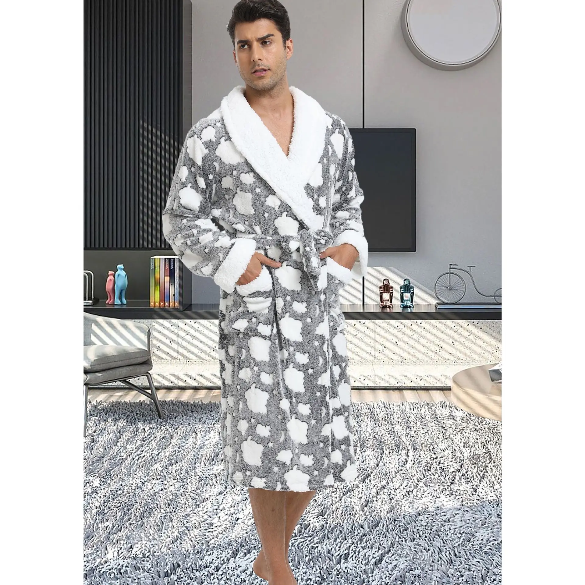 Warme Herbst Winter Flanell Männer Bademantel Dicke Lange Nacht Nachtwäsche Samt Kimono Kleid männer Kleidung Homewear Morgenmantel