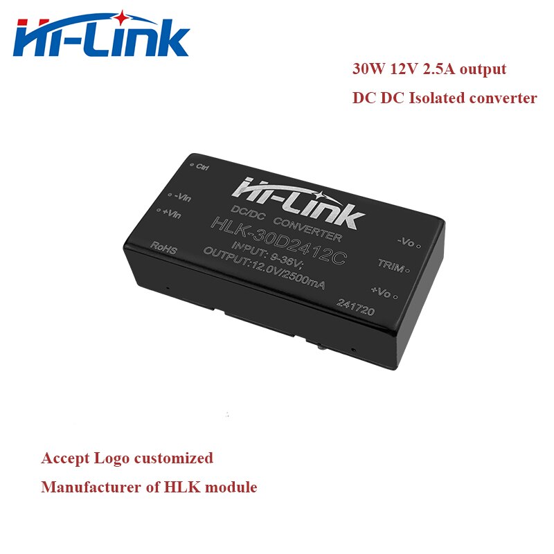 Hi-Link 12V 2.5A output dc dc power supplies 9-36V Input HLK-30D2412C 91% efficiency isolated dc dc power module