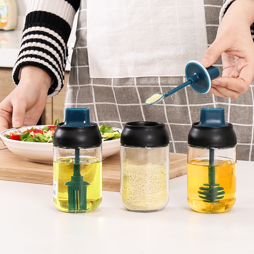250ml Glass Airtight Jar Spice Containers Bottle Condiment Salt Pepper Seasoning Storage Bottle Spice Jars Pot With Spoon Lid#J