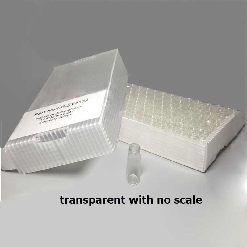 100 stk / parti 1.5ml/2ml skrue væskekromatografi glas prøveflaske hplc autosampler hætteglas: Gennemsigtig b