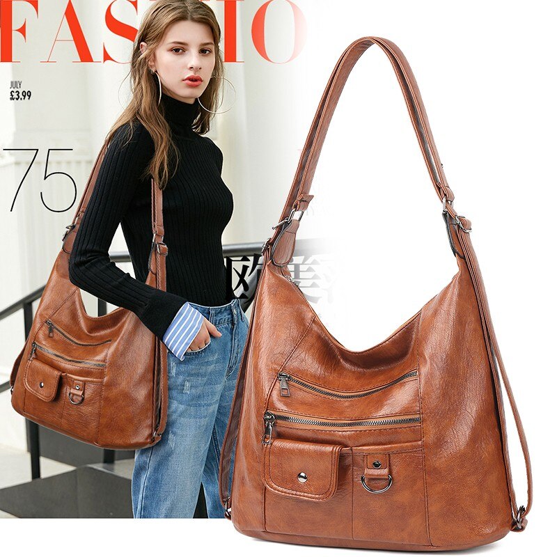 Multi-pocket Handbags PU Leather Shoulder Bags for Women High Capacity Crossbody Bags Bolsa Feminina