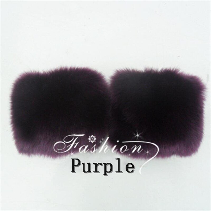 Autumn Winter Solid Thicken Faux Rabbit Fur Arm Warmers Women Cuff Wrist Warmer Men Soft Fluffy Short Sleeve W106: Violet
