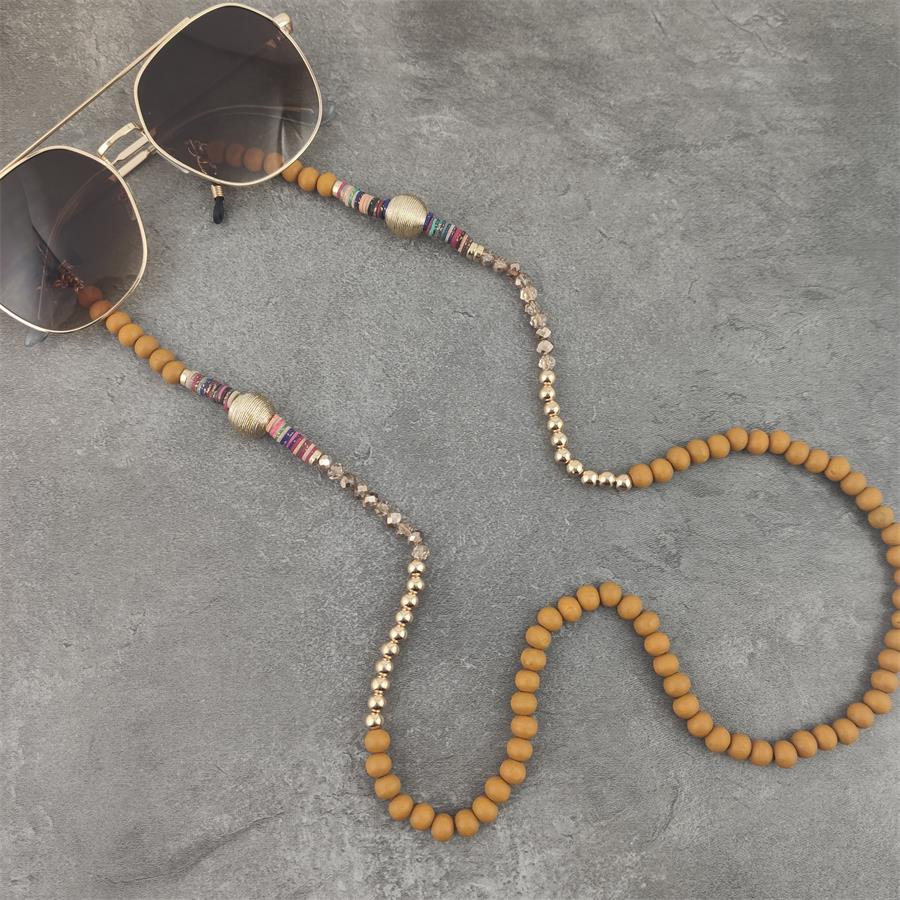 Handmade Wooden Beads Eyewears Chains Black Beaded Sunglass Eyeglass Lanyards Cord Holder Glasses Ropes For mask: dark yellow golden