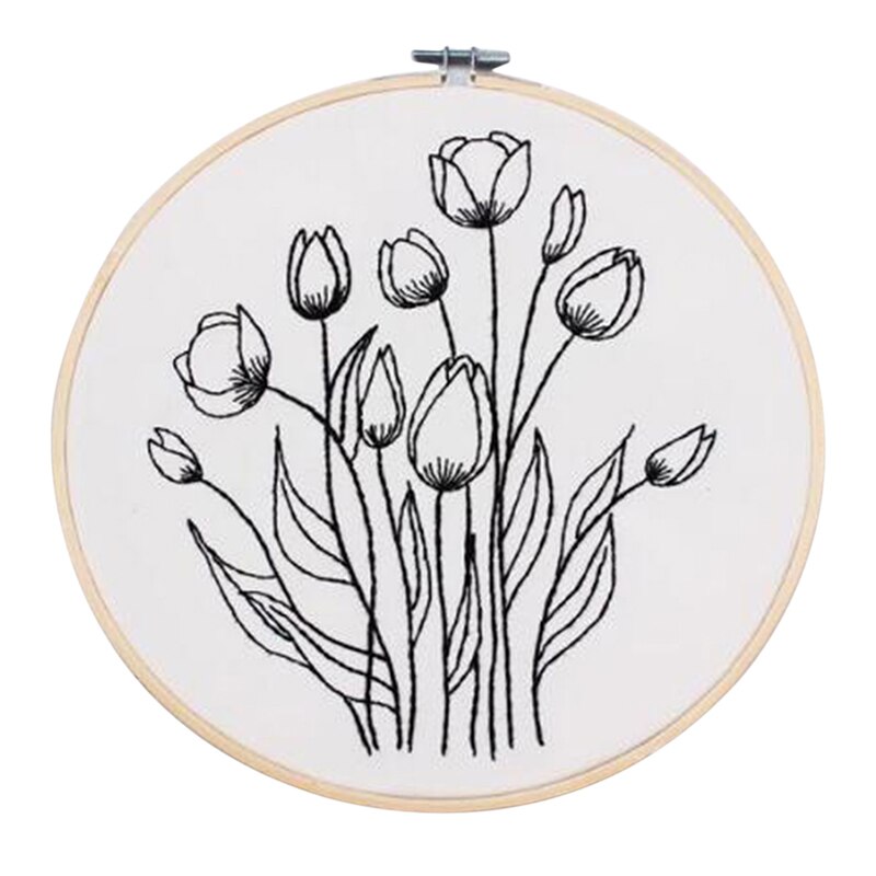DIY Stamped Embroidery Starter Kit With Sketch Pattern Embroidery Cloth Color Threads Tools Kit: Style 6