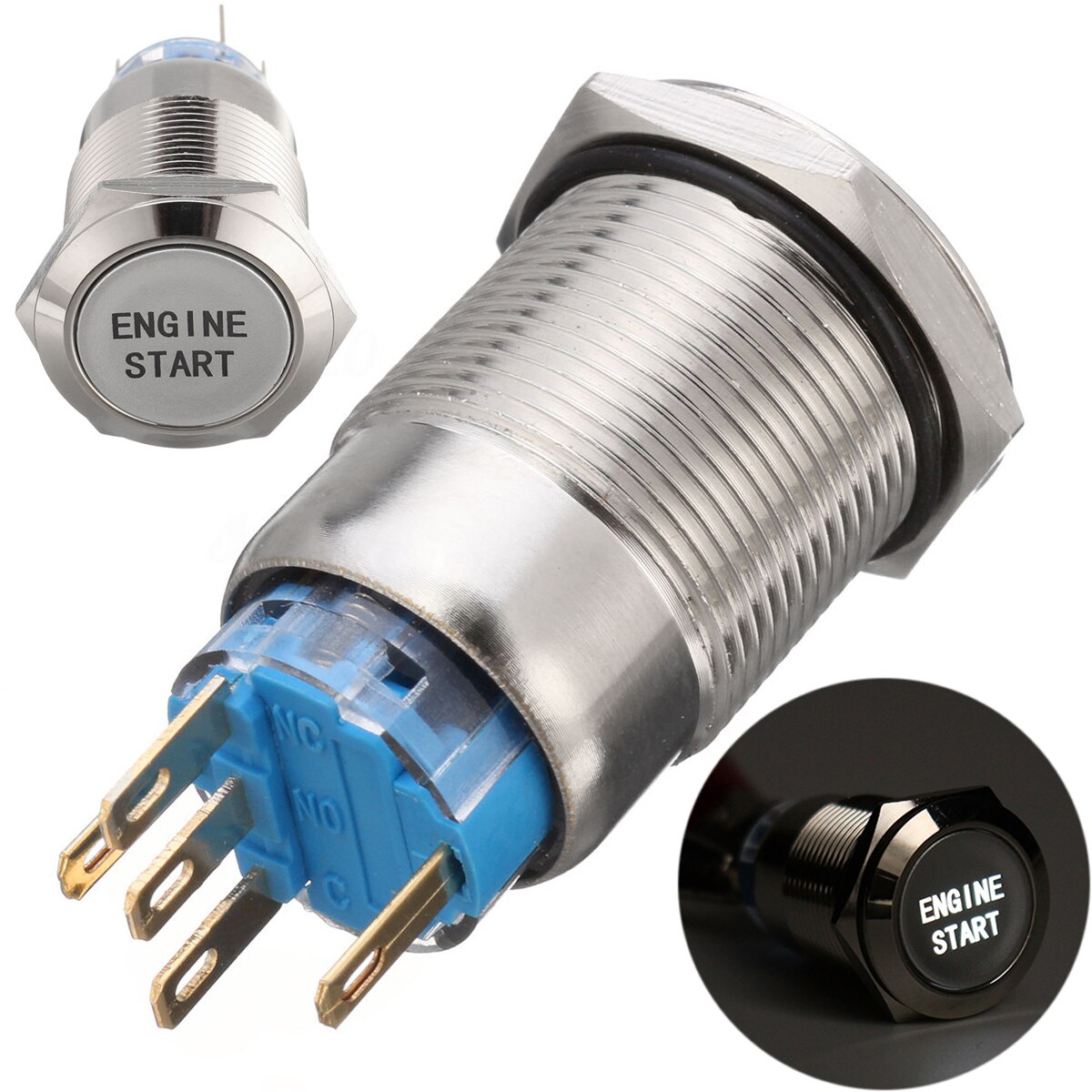 Newest 12V 19mm Waterproof Car Metal Momentary Engine Start Push Button Switch LED