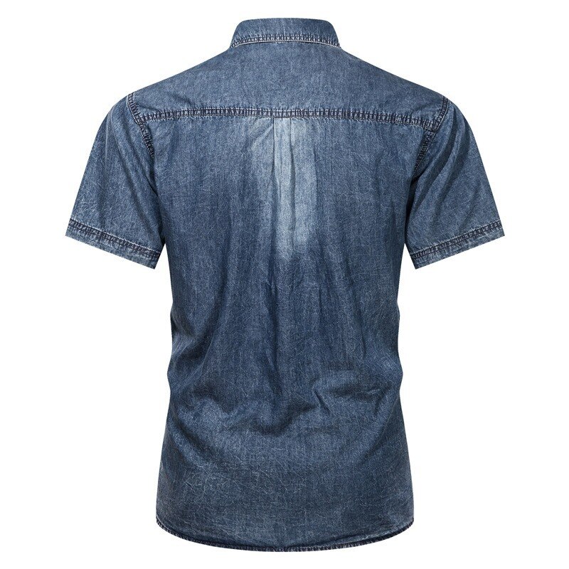 Negizber Korte Mouwen Denim Shirts Mannen Effen Kleur Katoen Casual Denim Shirt Voor Mannen Zomer Mannen 'S Shirts