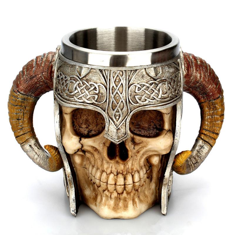 450ml 3D Skull Horn Knight Cool Stainless Steel Cup Coffee Cups and Mugs Coffee Mugs Halloween Bar Cup Drinking Tumbler