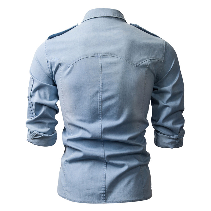Camisa vaquera lavada de manga larga para hombre, estilo informal, ajustada, con cuello cuadrado, para otoño e invierno