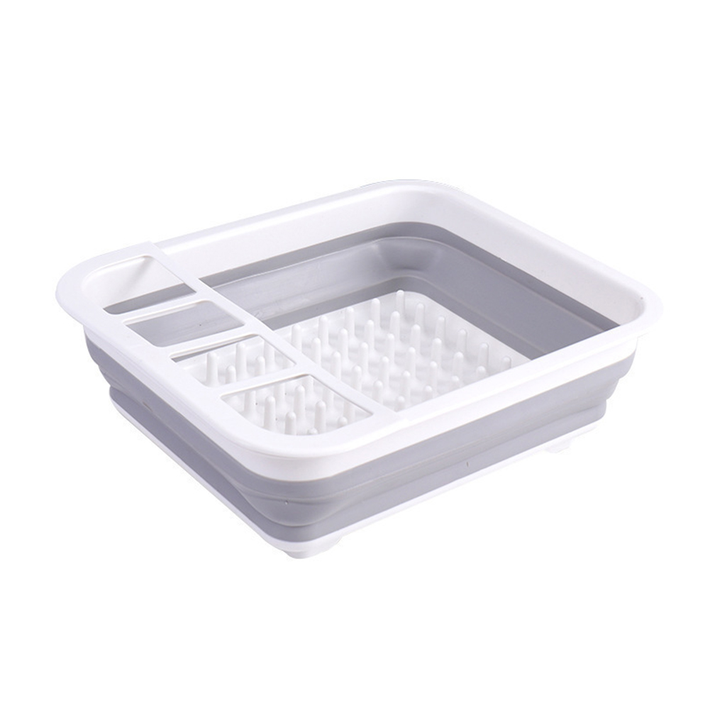 Collapsible Dish Organizer Basket Kitchen Draining Dish Rack Washable Plastic Dish Drying Rack Tableware Bowl Storage Tray: black