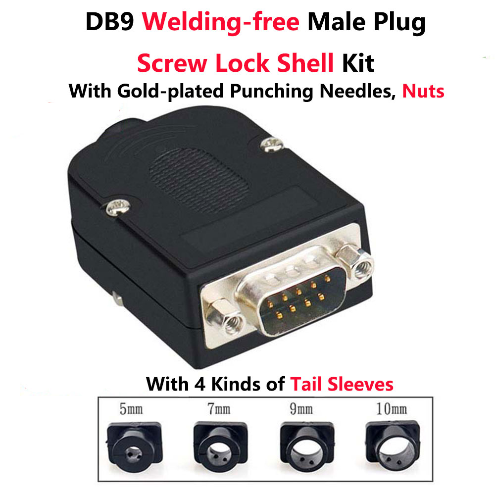 DB9 Welding-free Male Plug Female Socket Screw Lock Shell Kit RS232 9 Pin Serial Port Connector 485 422 Interface D-Sub9 Adapter: Male Punching Nuts