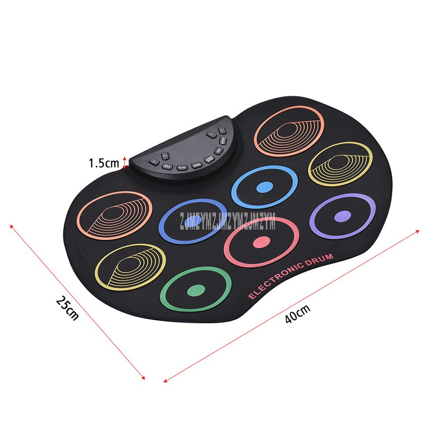 Przenośny mini-cyfrowy perkusja elektroniczna zestaw 9 pady perkusyjne rolka silikonowa-w górę perkusja z podudzia pedał nożny dla początkujących dzieci