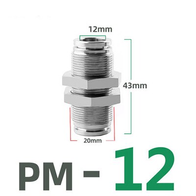 304 stainless steel pneumatic connector PM partition metal quick plug connector 4 6 8 10 12 16mm trachea connector: PM-12