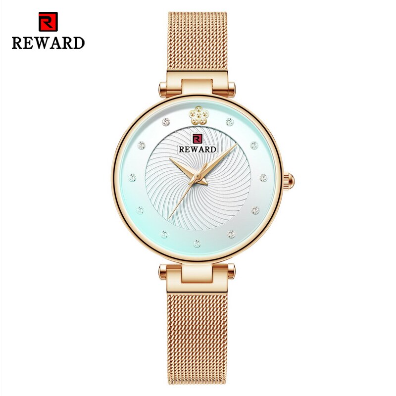 Belønning ur kvinder multifarve spejl ure quartz ure dame rustfrit stål vandtæt armbåndsur simpelt pige ur: Roseguld