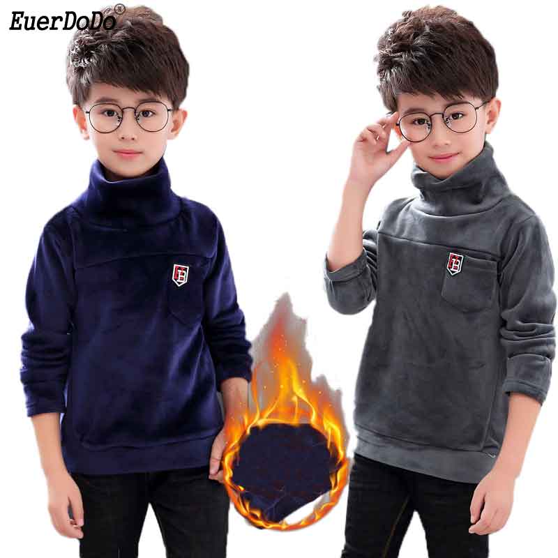 Plus velours enfants t-shirt haut-col hauts pour enfants hiver garçons sweats à manches longues garçons t-shirts adolescent bas
