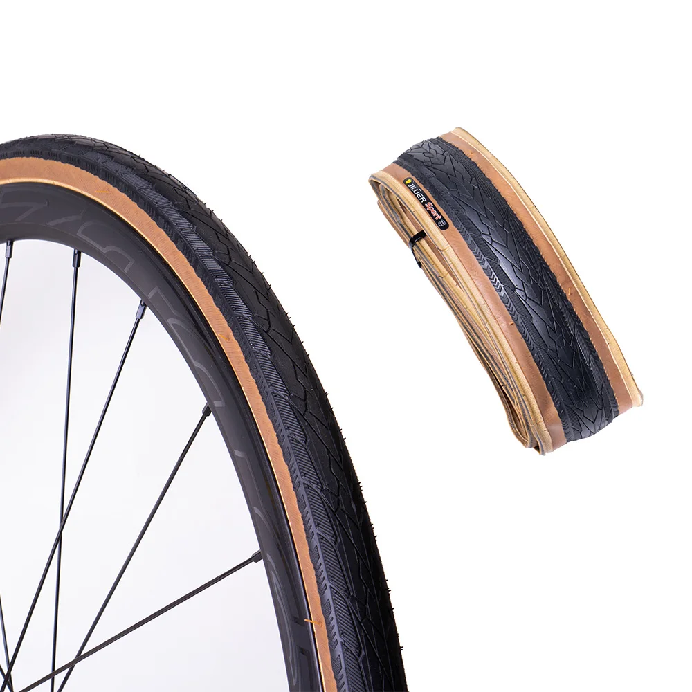 Road Bike High Performance Bicycle Tire Durable Foldable Tires with 60TPI Puncture Resistant for 20inch 700C Wheels Black/Yellow: Light Grey / 16Inches 400mm