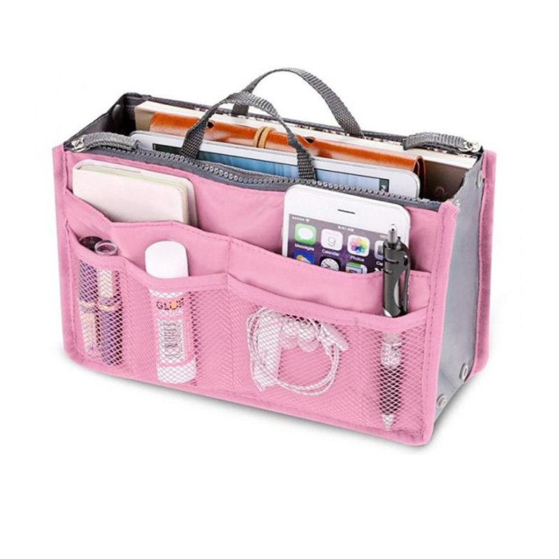 Travel Organizer Insert Bag Women Nylon Organizer Handbag Purse Large Lady Makeup Cosmetic Bag Female Wash Bag: Light Pink