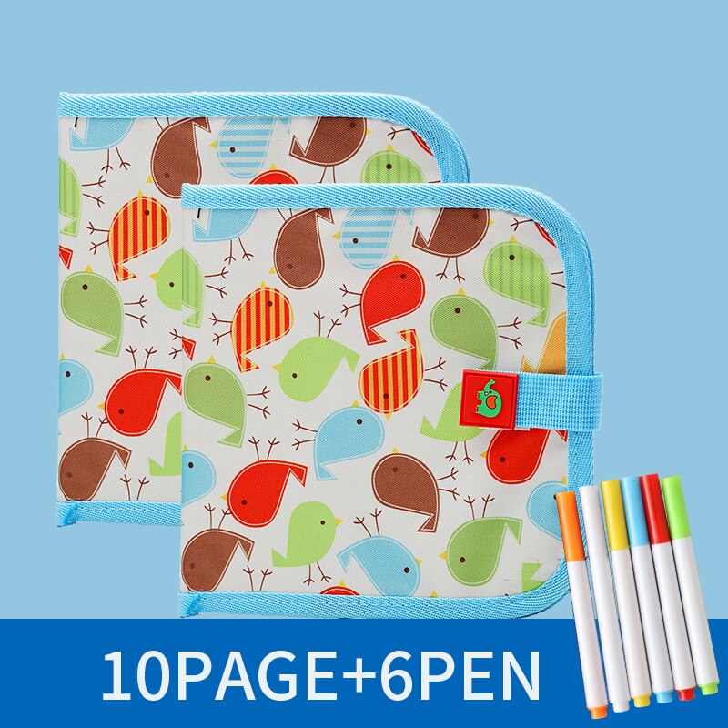 Kid Portable Painting Book Double-sided Erasable Drawing Book Animal Graffiti Writing Board Early Education Stationery Supplies: 10Page Bird