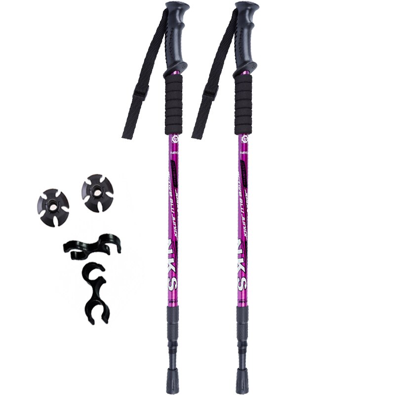 2 Pz/lotto anti shock nordico a passeggio bastoni Bastoncini Da trekking Ultraleggero A Piedi Canne Telescopiche trekking con Punte in Gomma Protezioni: 1 paio viola