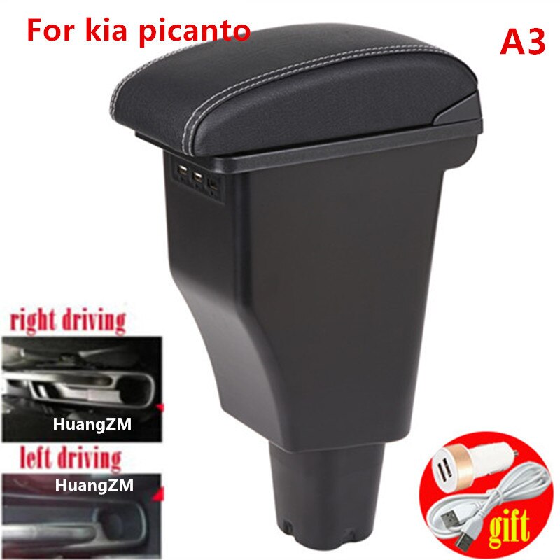 For kia picanto armrest box central Store content Storage box armrest box 3USB interface: A3 White line 3 usb
