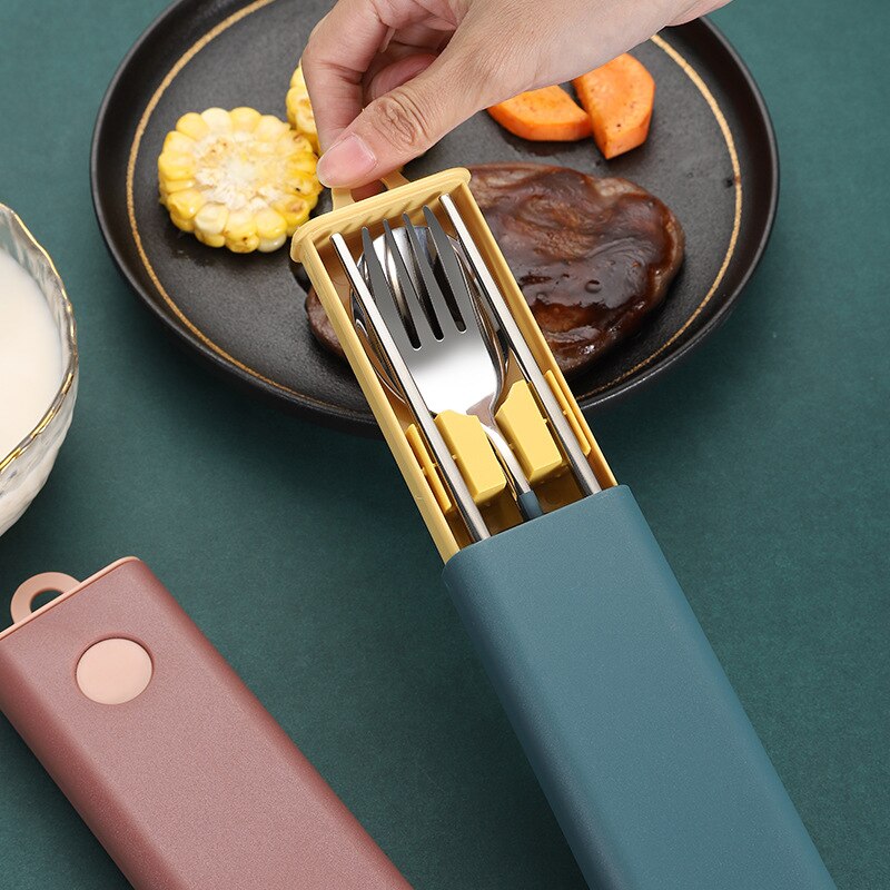 Portable Travel Cutlery Set With Case Stainless Steel Spoon Fork Chopsticks Tableware