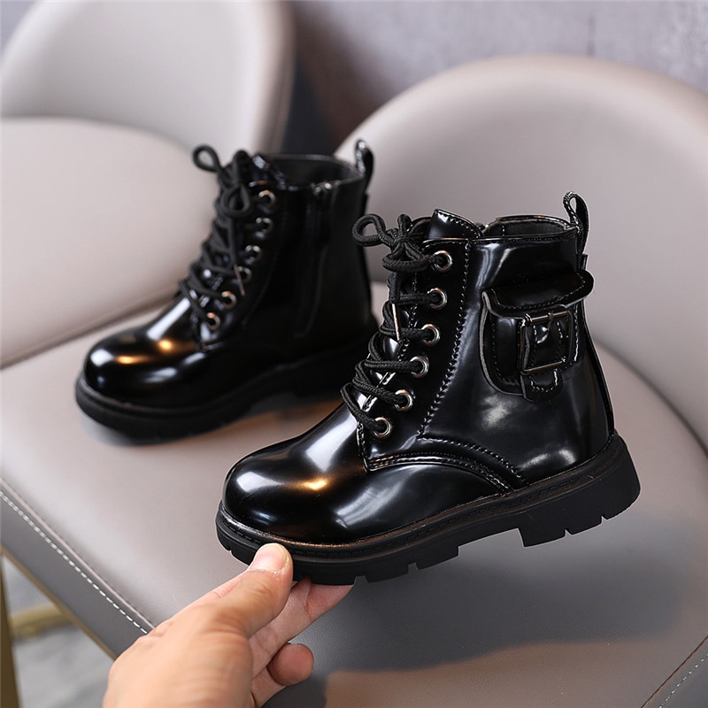 2022 Fshion Children Martin Boots Ankle Lace-up British style Motorcycle Boots Boys Girls Kids Shoes 01B