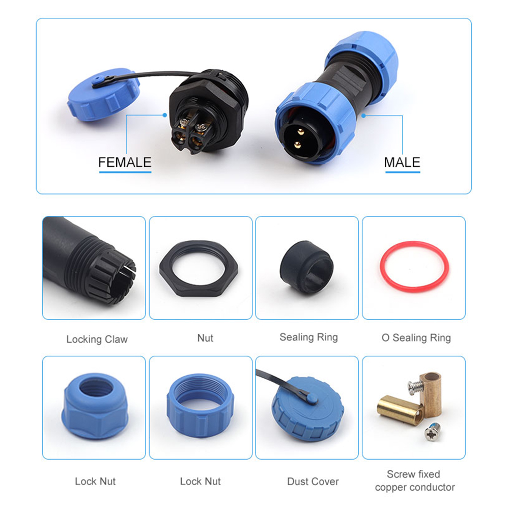 LP/SP13 1 Set Aviation Connectors IP68 Waterproof 2/3 Pin Nut/Flange/Docking Male Plug & Female Socket Panel Mount Solderless