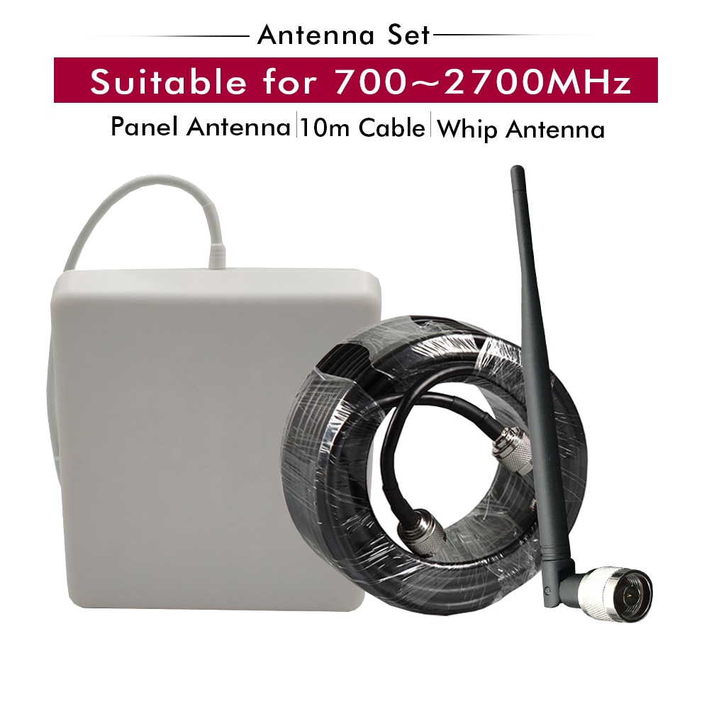 Outdoor Panel Antenna+Indoor Whip Antenna+10 Meters Black Cables Accessories Set for 700~2700MHz 2G 3G 4G Mobile Signal Repeater