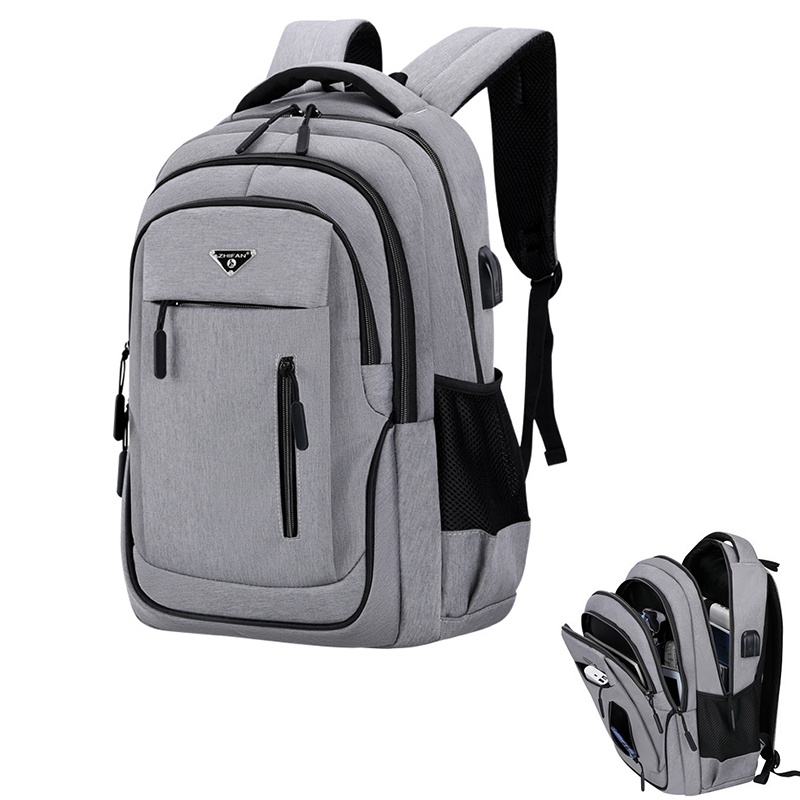 Large-capacity men's laptop rechargeable USB Oxford gray high school school bag youth backpack multifunctional backpack