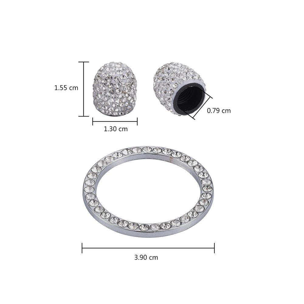 Auto Startknop Ontsteking Ring Met 4 Stuks Autoband Ventieldopjes Bling Crystal Rhinestone Decor Voor Auto Interieur
