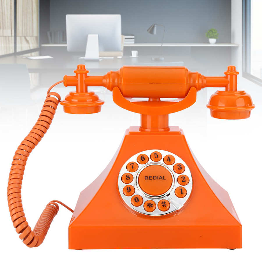 Vintage fasttelefon orange high definition opkald stor klar knap us / uk lednings telefon
