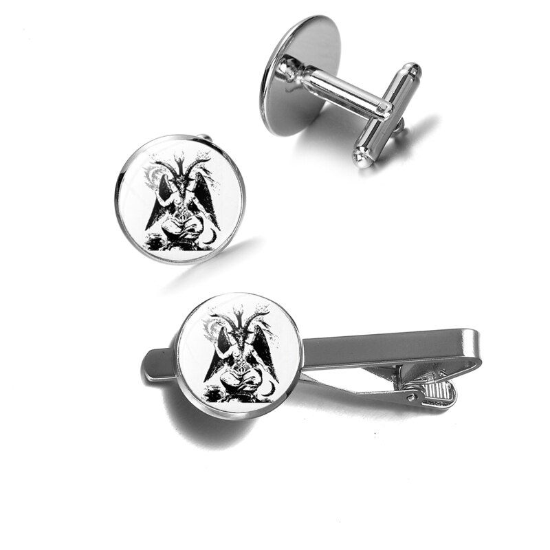 Vintage satanisme rød gedehoved manchetknapper og slips clipart baphomet omvendt pentagram statement manchetknapper unisex gotiske smykker: Stil 15