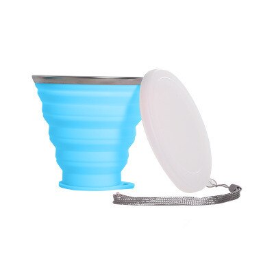 Gobelet de voyage rétractable en Silicone, à presser, pliable, pour boire du thé, Portable, télescopique, pour l&#39;extérieur: 180ml Blue