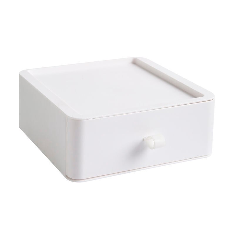 Multifunction Desktop Organizer Drawer Makeup Storage Box Stackable Jewelry Container Large Capacity Office Storage Case Box: 1 layer white