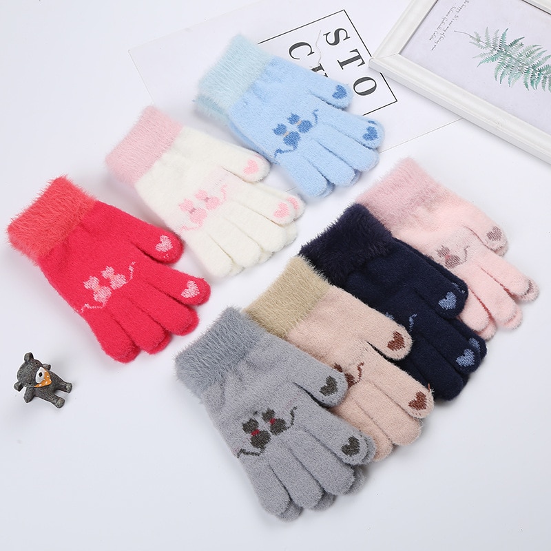 Wecute Child Gloves Junior High School Students Warm Gloves Outdoor Cycling Kawai Cat Plush Thickening for Boys Girls Best