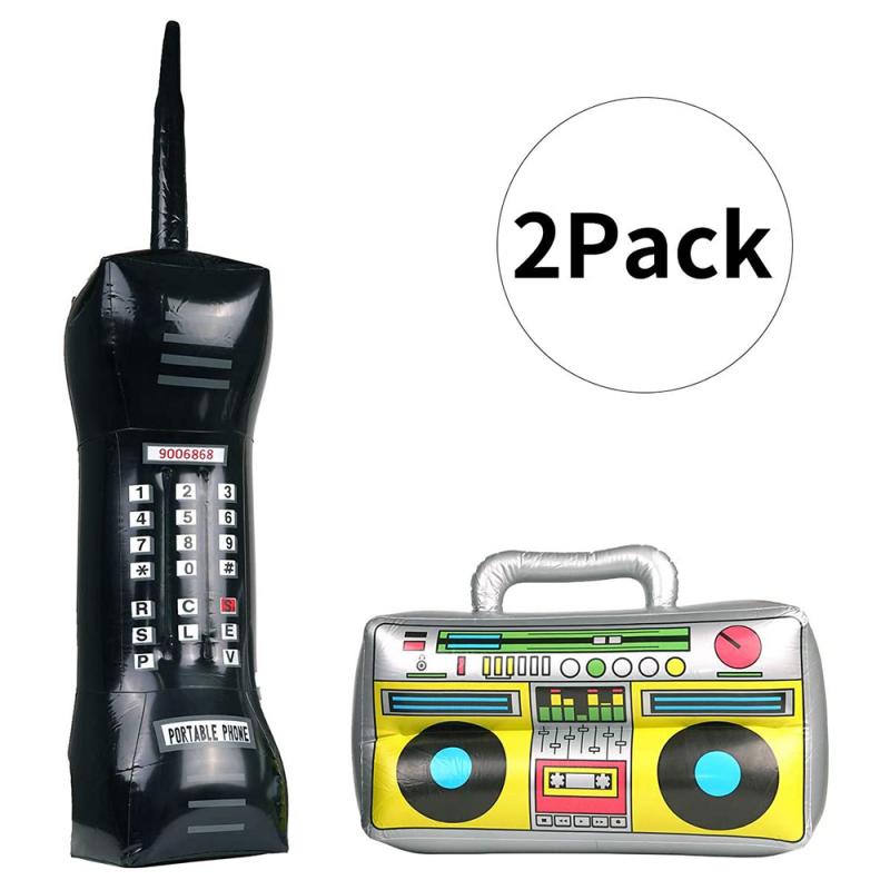 2 Stuks Opblaasbare Boom Box En Blow Up Retro Mobiele Telefoon 80S 90S Party & Fancy Dress Accessoires voor Mannen Vrouwen: Default Title
