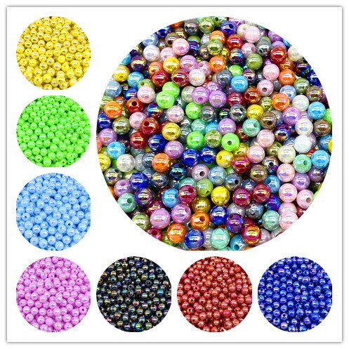 6 8 10mm AB Color Plating Acrylic Beads Loose Spacer Round Garment Jewelry Making DIY #Ro