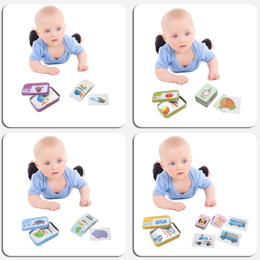 Baby børn kognition puslespil legetøj tegneserie køretøj / dyr / frugt par matchende spil kognitivt puslespil kort til børn uddannelse