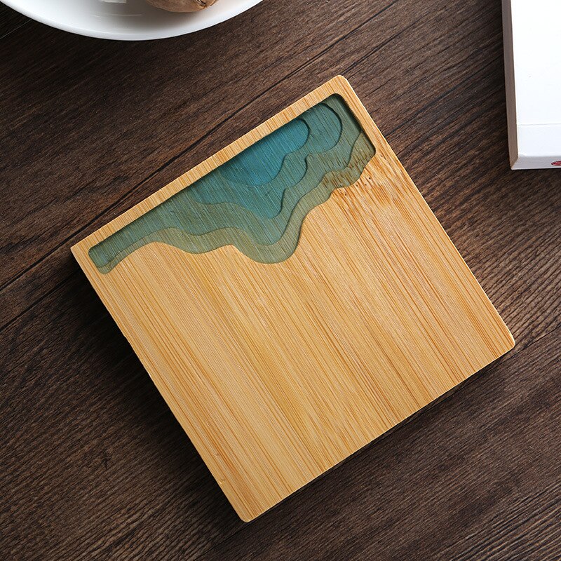 Epoxy Resin Tea Coaster Transparent Bamboo Round Table Mats Cup Holder Potholder Tea Set Heat-resistant Nonslip Pads: 06