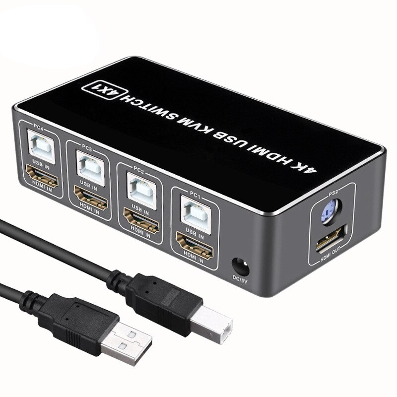 4 K Hdmi Kvm Switch 4In 1Out Usb HDMI1.4 Kvm Switcher Splitter Met Kabel Voor Toetsenbord Muis Printer Monitor