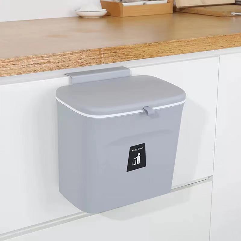 Wandmontage Prullenbak Bin 7L / 9L Met Deksel Afvalbak Keukenkast Deur Opknoping Prullenbak Garbage Auto recycle Vuilnisbak Vuilnis: Gray with cover 7L